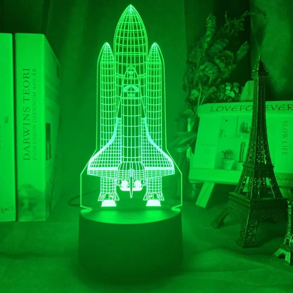 Custom 3D aeroplane hologram night light with personalised name, showing optical acrylic panel and ABS base