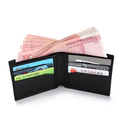 Genuine leather cowhide wallet with pearl fishskin lining in horizontal square design