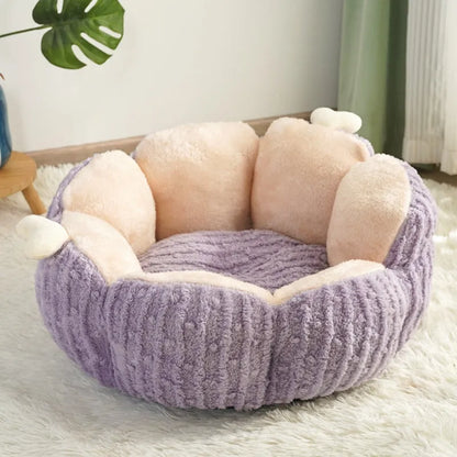 Cactus pattern soft cat litter kennel in purple or green, showing large and small size options