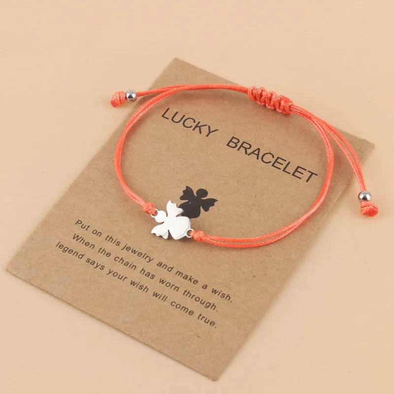 Woven adjustable bracelet with tassel in red, black, or sky blue, unisex stainless steel wax line design