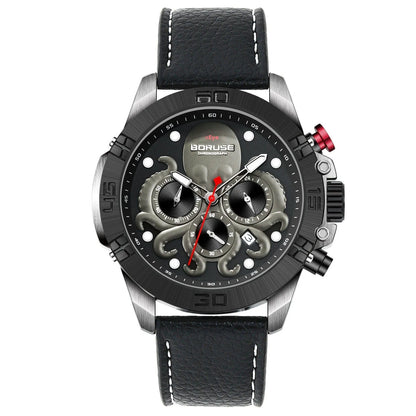 Octopus men's waterproof quartz watch with luminous display in blue or black colour options