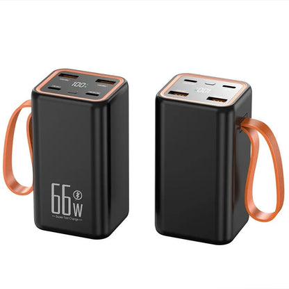 Black and white PD66W fast charge 20000mAh power bank showing creative design.