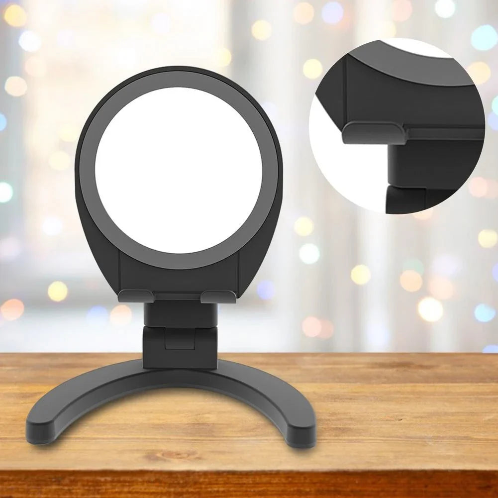 Adjustable phone stand with built-in makeup mirror for hands-free viewing and on-the-go grooming