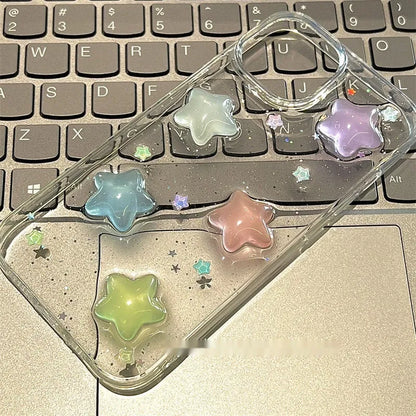 Glitter epoxy phone case with 3D five-pointed star design for iPhone models
