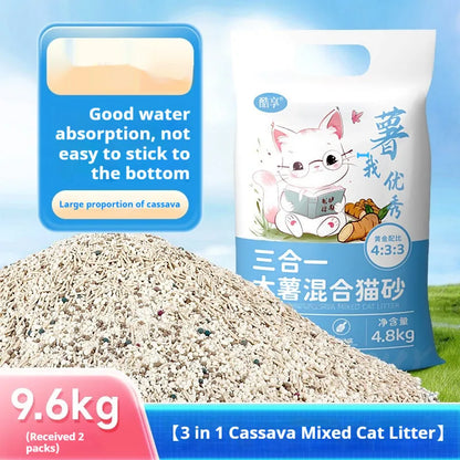 10kg mixed bitter cassava cat litter with bentonite, dust-free plant sand for clumping and odour control
