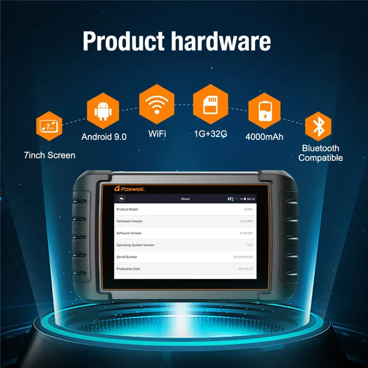 Automotive full system diagnostic scanner computer tester with main unit, diagnostic cable, OBDII adapter, USB Type-C cable and 12V power supply for vehicle diagnostics in temperatures from -20 to 40℃ available with cloth bag or toolbox packaging