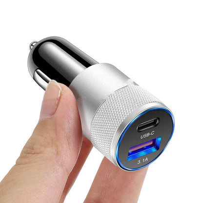 Aluminium alloy mobile phone car charger with compact 2.5x6cm dimensions for vehicle use