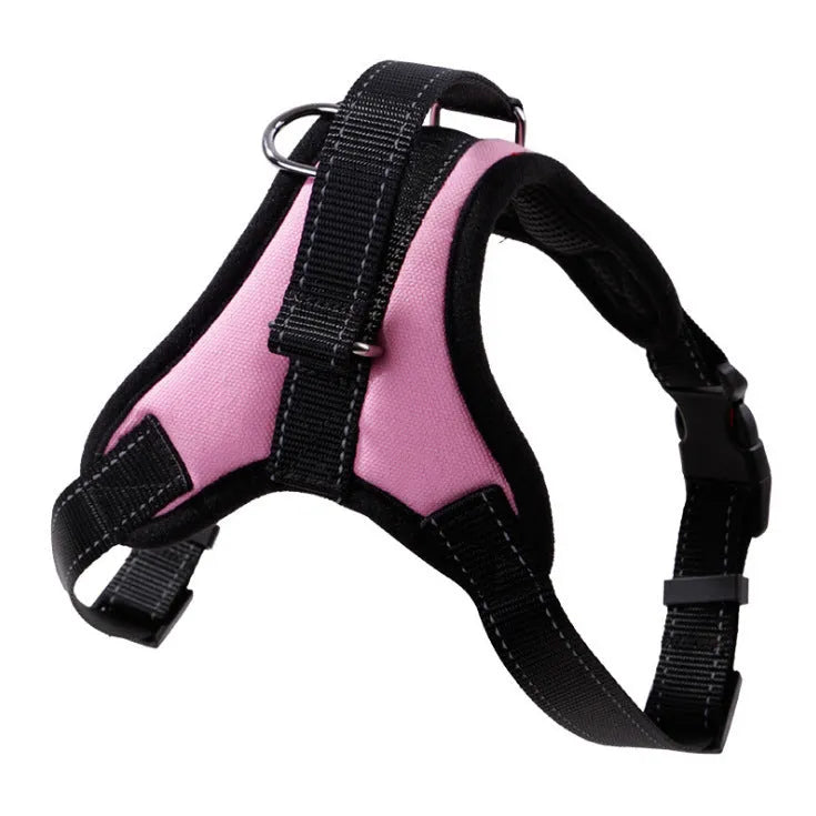 Explosion-proof polyester dog chest harness in black with saddle chest strap for medium and large dogs, sizes XS to XL