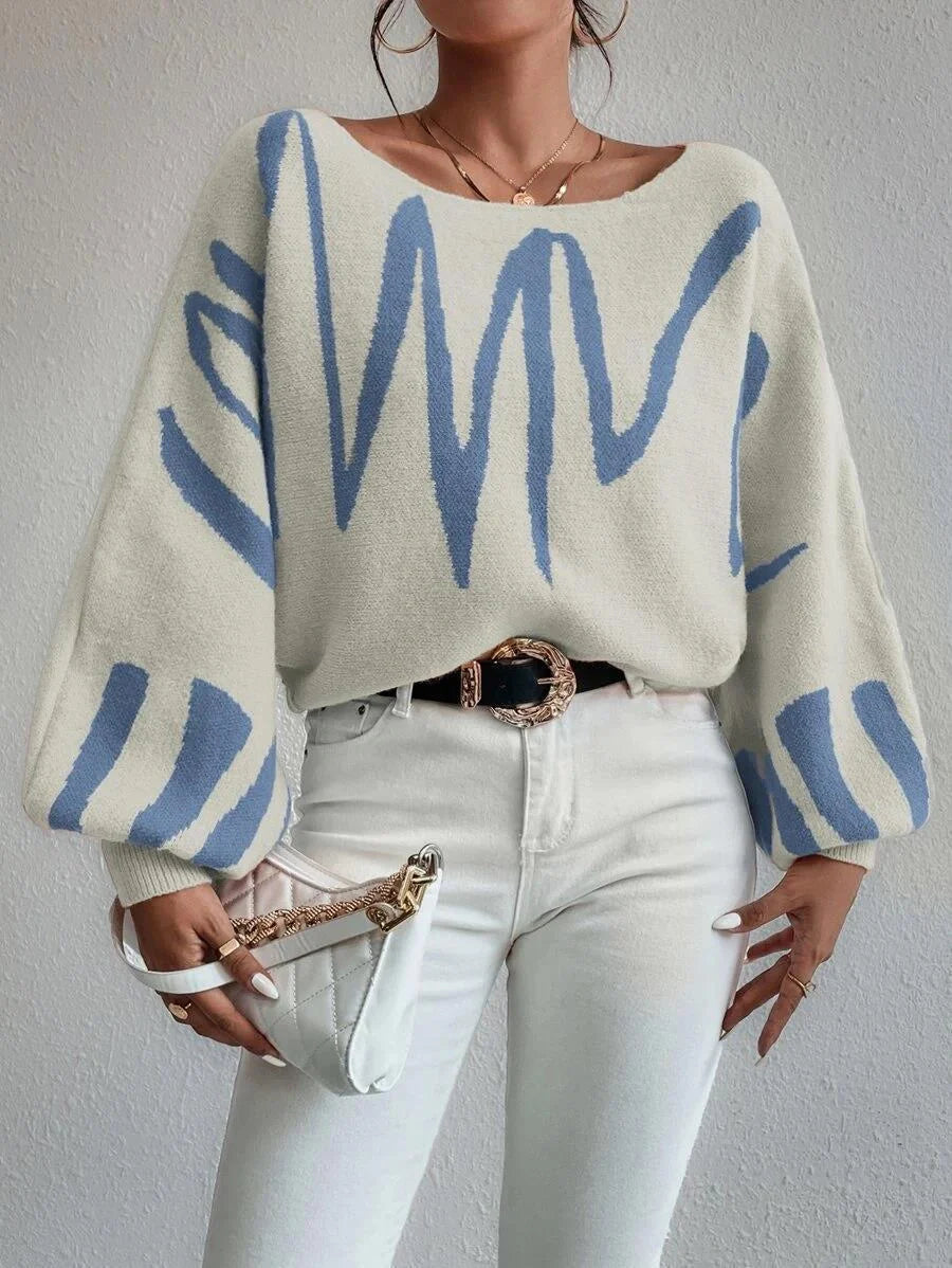 Stylish women's lantern-sleeve pullover sweater in various colours