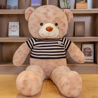 Large plush teddy bear rag in dark brown black stripe, 1.2m height with PP cotton filling and rose velvet fabric