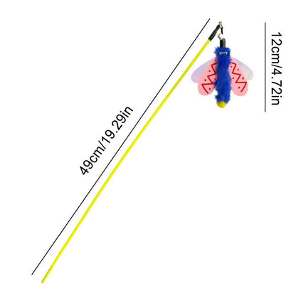 Cat wand toy with dragonfly attachment and bell on 49 cm blue ABS stick