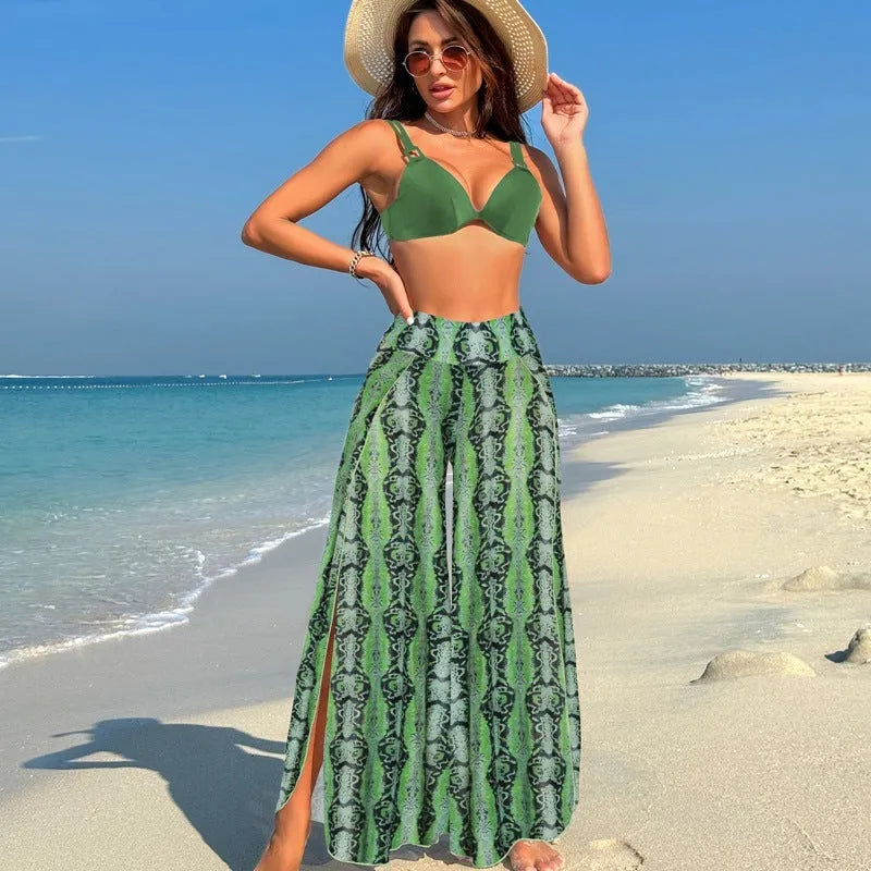 Women's three-piece polyester bikini set in quick-drying fabric with high elasticity
