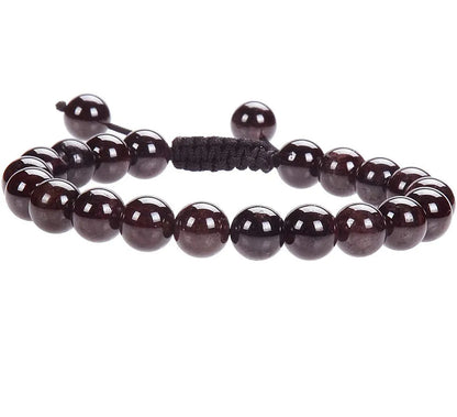 Women's flat knot braided healing bracelet hand-woven with natural gemstone beads in geometric pattern