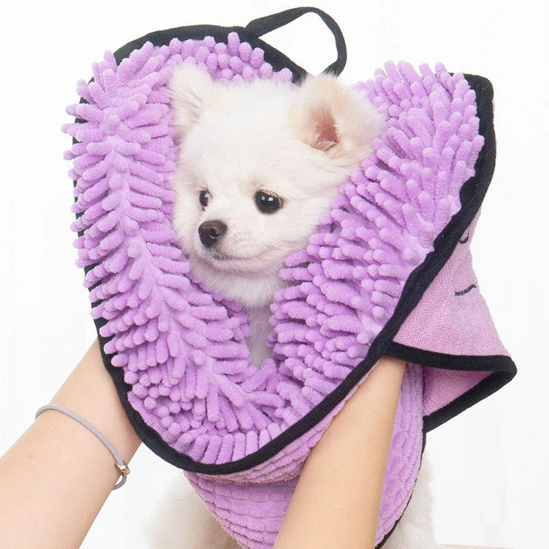 Premium pet towels made with super-absorbent chenille fibers for quick drying and convenient cleanup