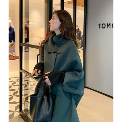 Women's Japanese Korean style coat with flight sleeves in oatmeal colour autumn winter wear