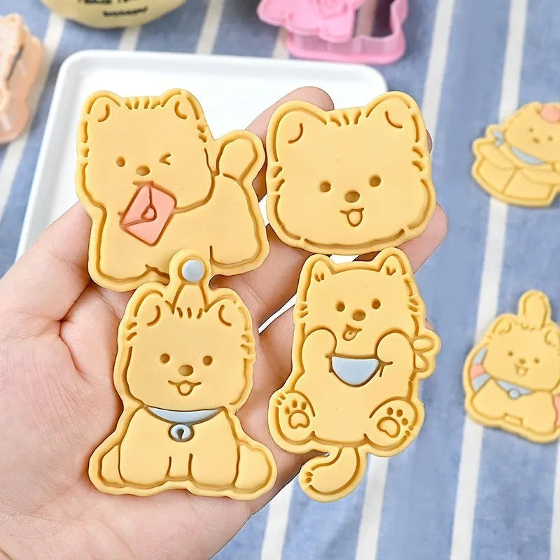 Three-dimensional puppy biscuit mould showing raised details for creating themed baked goods with seven design options