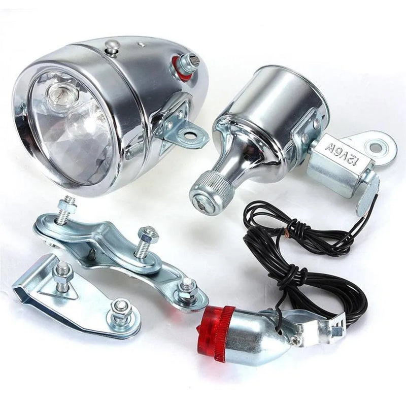 Bicycle generator light modification dynamo-powered front and rear lighting set silver 12v6w suit and 6v3w suit friction drive wheel-mounted lamp