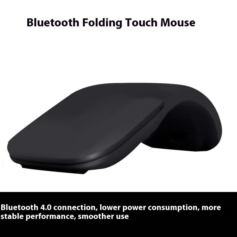 Folding wireless touch mouse showing compact design with Bluetooth connectivity