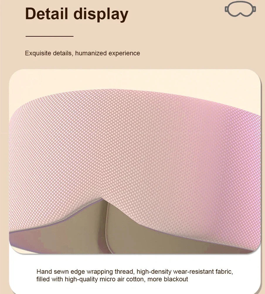 Double-sided sleep mask showing warm cotton and cooling ice silk surfaces with adjustable headband