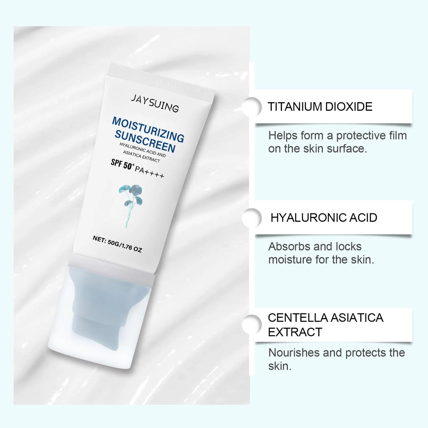 Portable 50g Snow Grass sunscreen tube with mineral and chemical UV protection