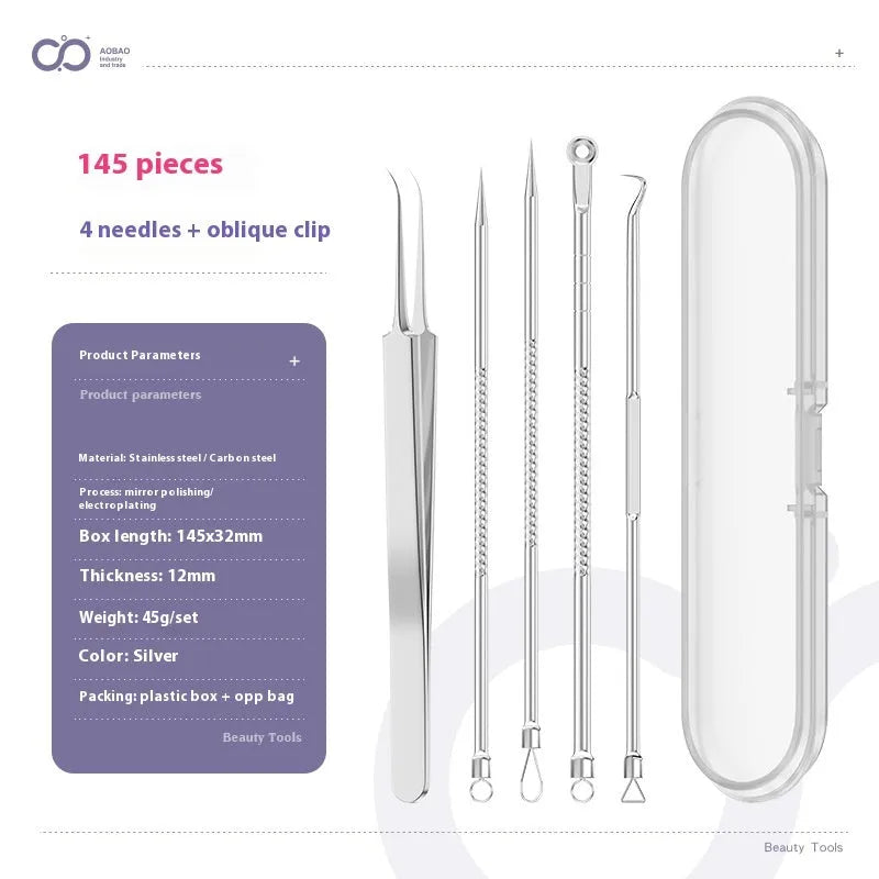 Four metal acne needles with ultra fine pointed tips for precise spot treatment skincare