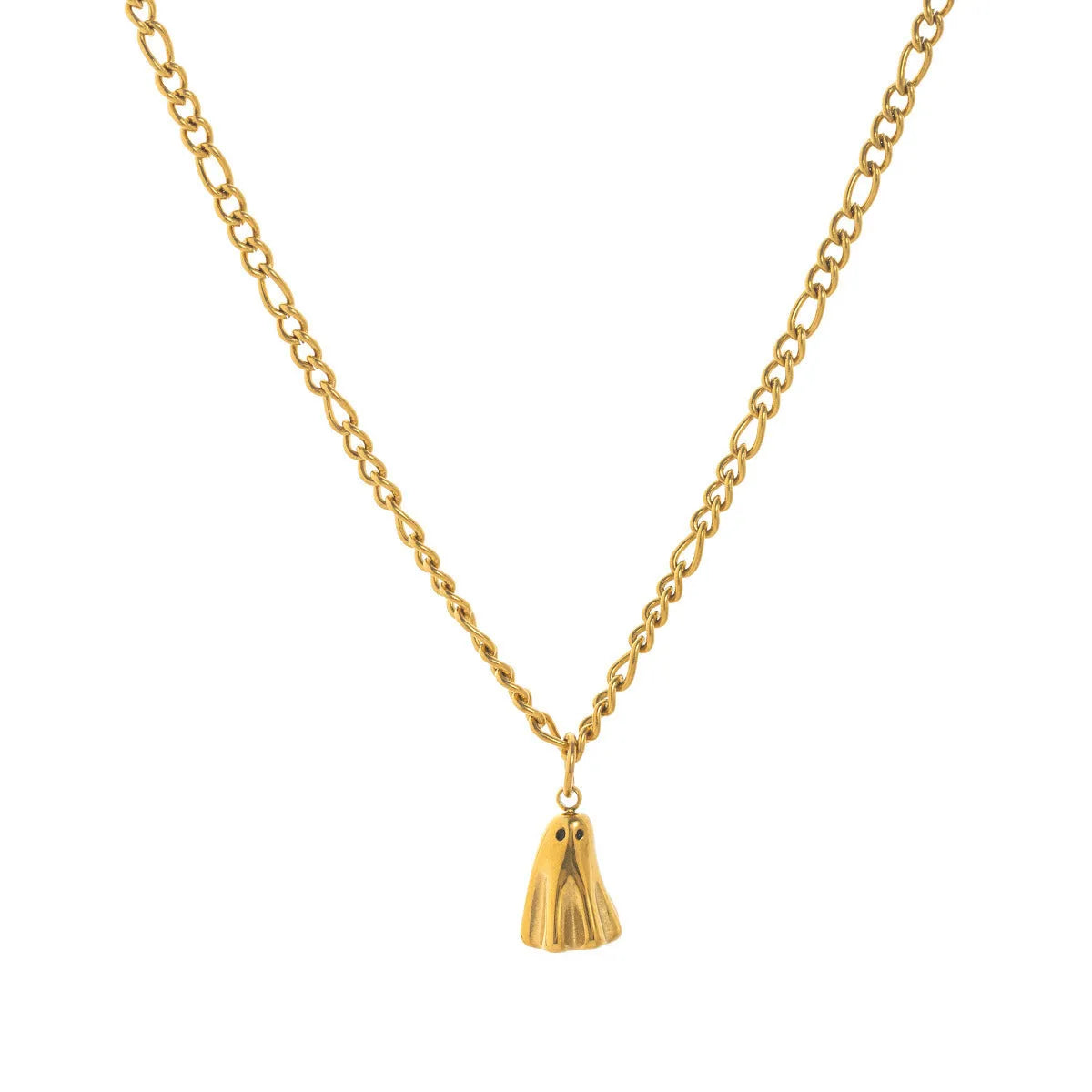 Ghost pendant necklace with titanium steel construction and electroplated finish on twisted chain