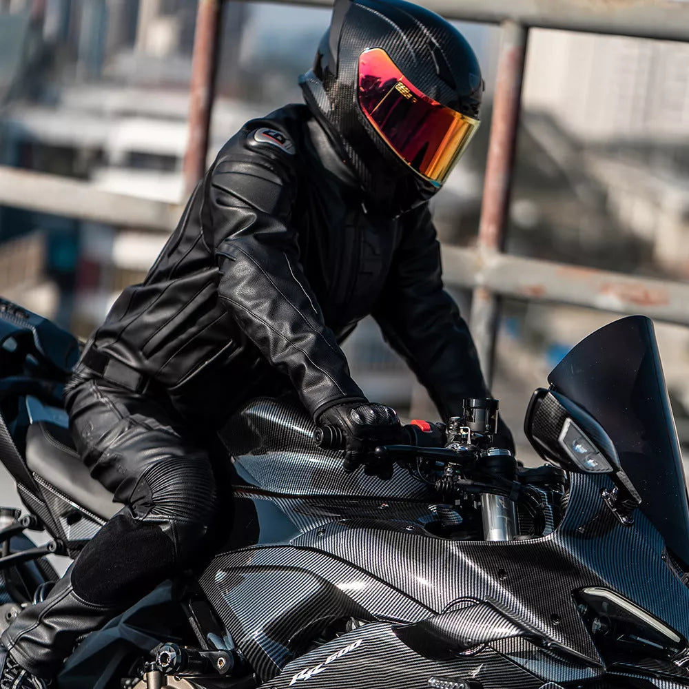 Black wind-proof motorcycle leather pants suit for men and women