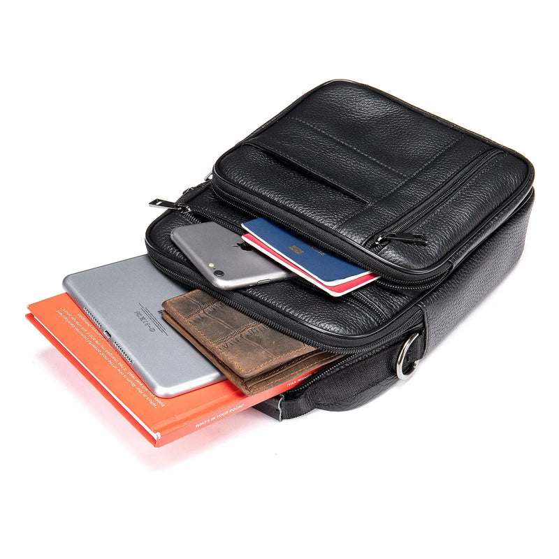 Vintage Cowhide Shoulder Bag: 19x6x25cm Vertical Square Zippered Bag with Internal Organiser Pockets for Everyday Carry