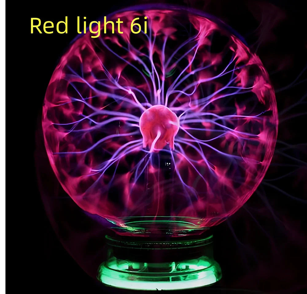 Plasma lightning ball with electrostatic induction showing colourful electrical discharges on glass surface