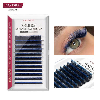 Single graft gradient coloured eyelashes showing four colour options with 8-15mm mixed lengths on fibre material
