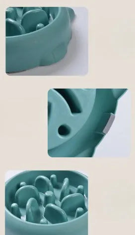 Green slow feeder dog bowl with bone-shaped obstacles for anti-choking feeding