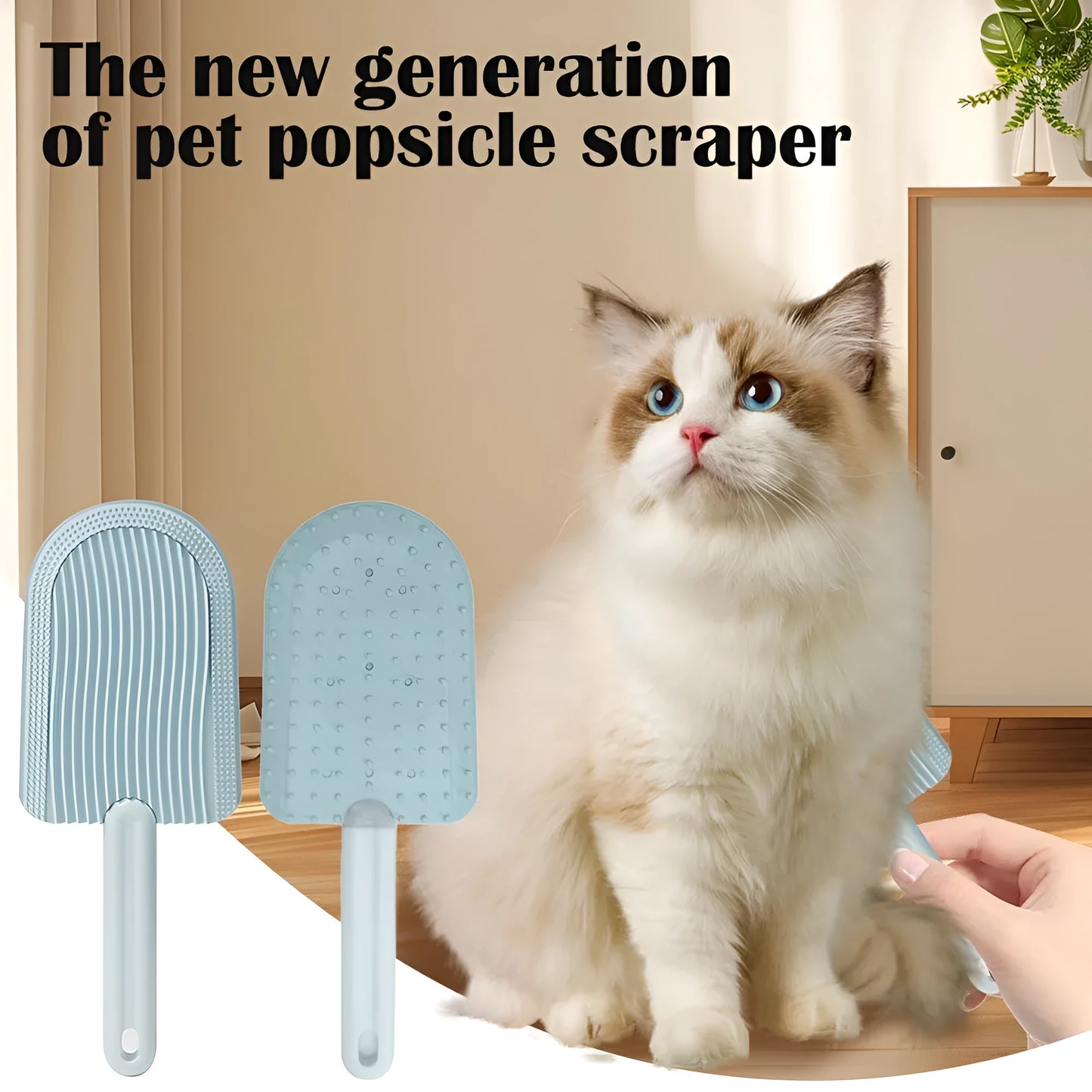 Foldable blue pet grooming brush with silicone teeth on a white background