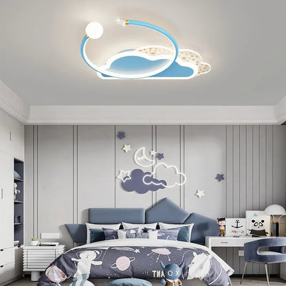 Children's bedroom ceiling lamp with moon star cloud design and adjustable LED lighting in blue colour option