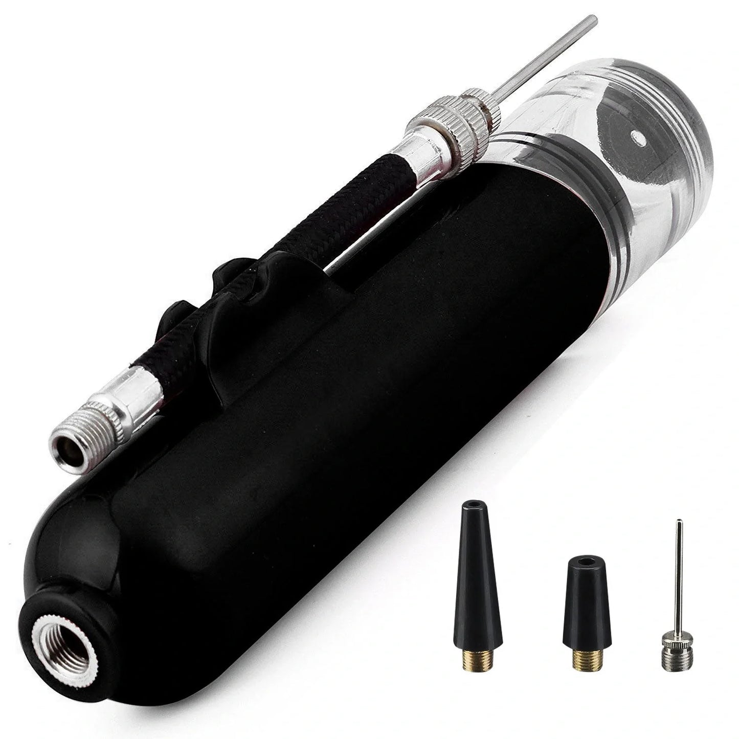 Portable air pump for basketball, football, and volleyball with double-action mechanism