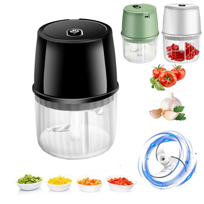 Compact USB Rechargeable Electric Garlic Press and Food Chopper with Stainless Steel Blades, Soft-Grip Lid, and Non-Slip Base