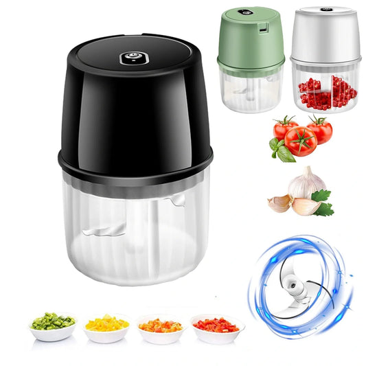 Compact USB Rechargeable Electric Garlic Press and Food Chopper with Stainless Steel Blades, Soft-Grip Lid, and Non-Slip Base