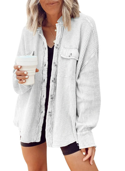 Women's lapel long sleeve button shirt jacket in various colours