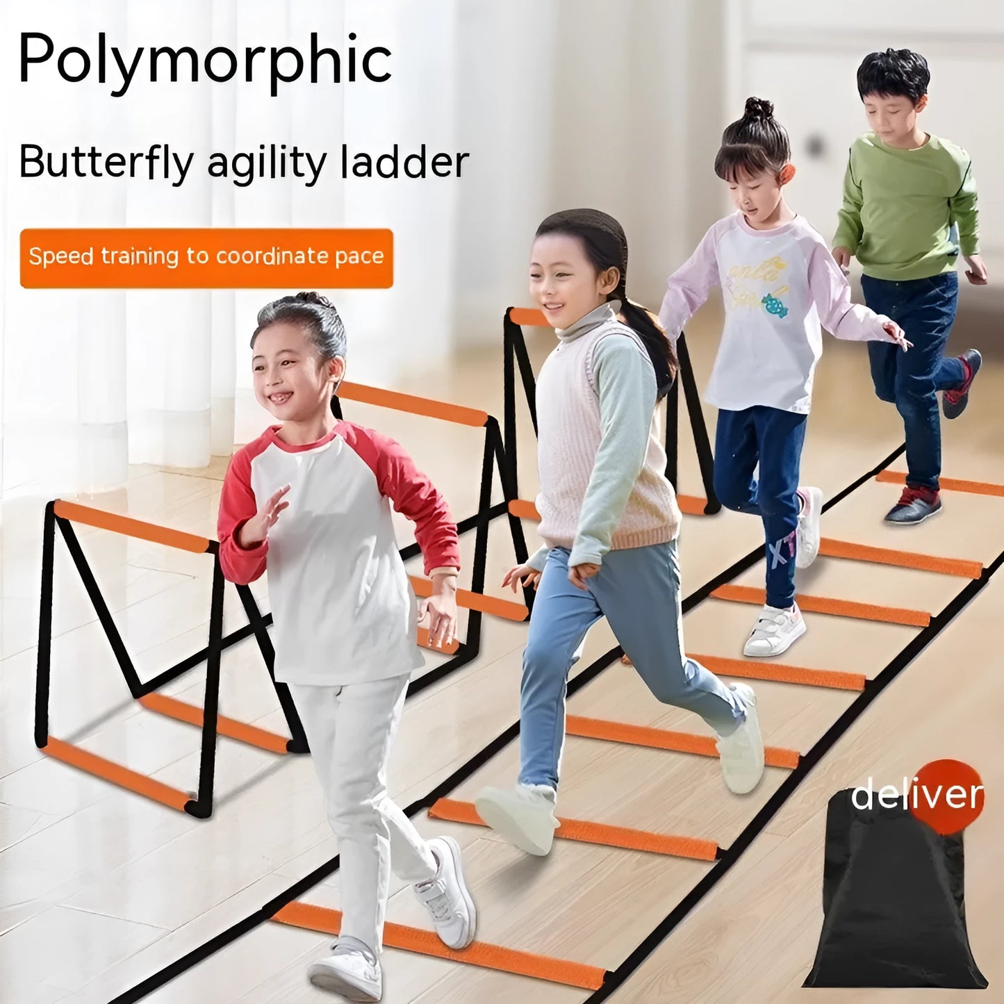 Plastic butterfly agility ladder laid flat for youth fitness and coordination training.