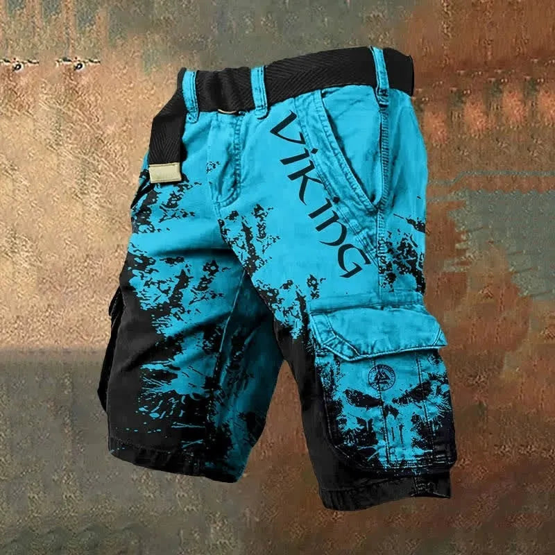 Man wearing grey 3D digitally printed polyester shorts with a zip fastening.