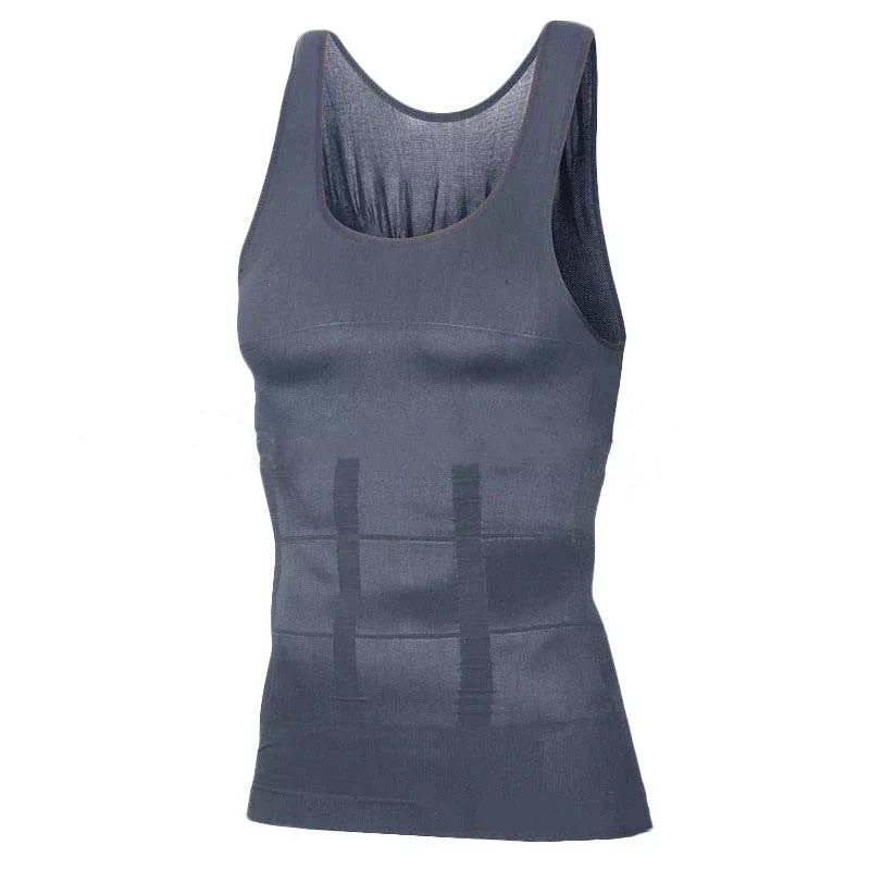 Men's tummy shaper vest in black or white, sizes M to XXL, for upper body contouring