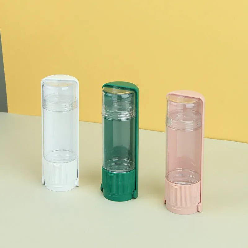 Portable pet water bottle 280ml HIPS with drawer trough, one-click lock, and drawstring, 7.9 x 7.4 x 21.2cm