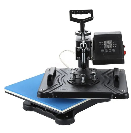 Clothing thermal transfer thermoprinting machine for T-shirt tablet slate fabric plate printing with 1250W motor power and 5 transfers per minute movement speed in overall 70x70x35cm size available with UK electrical outlet option