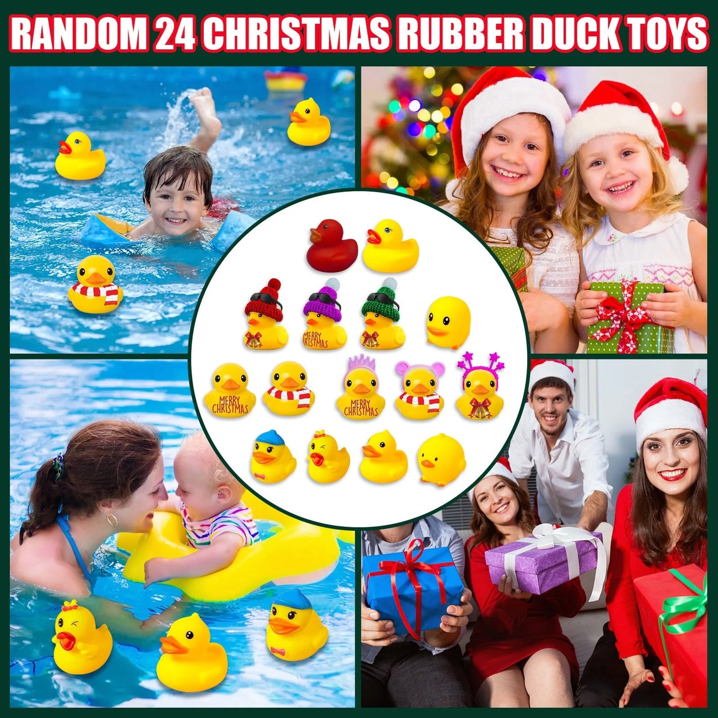 24 Days Countdown Christmas Advent Calendar Set with Funny Yellow Rubber Ducks for Kids