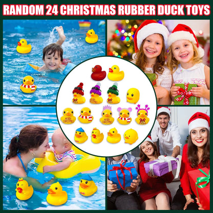 24 Days Countdown Christmas Advent Calendar Set with Funny Yellow Rubber Ducks for Kids