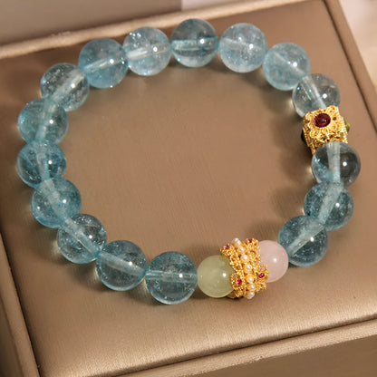 Blue and colourful cube sugar crystal bracelet with flexible ring in a Chinese style for women.