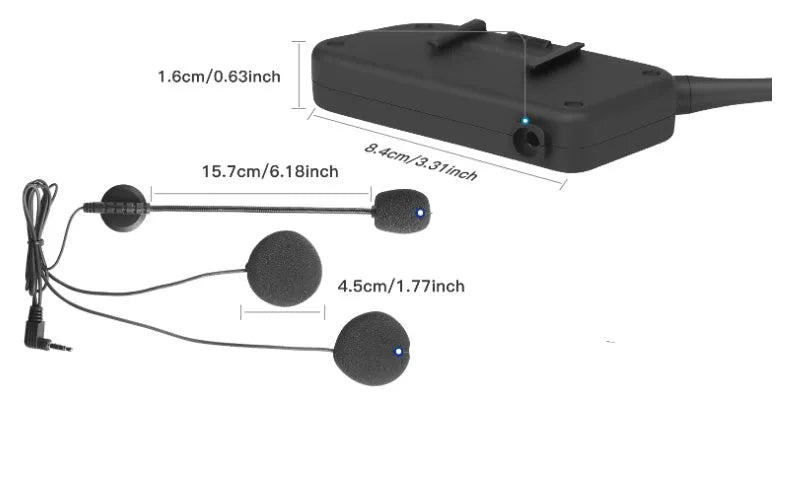 V6 Pro motorcycle Bluetooth intercom unit with headset and mounting kit on a helmet.