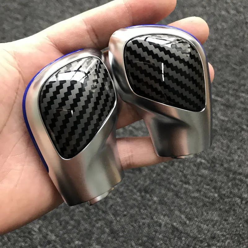 Carbon fibre gear shift side cover for Volkswagen DSG transmission with leather knob