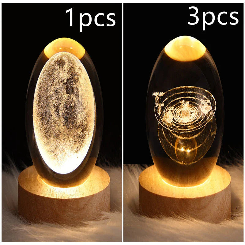 Enchanting galaxy crystal ball night light with 3D pattern, creating a mesmerizing celestial display for bedroom decor