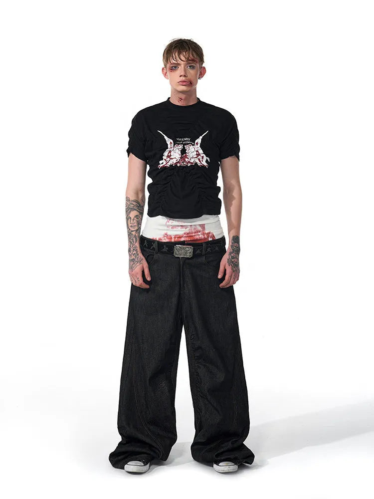 Black men's slim fit T-shirt with short sleeves and round neck collar