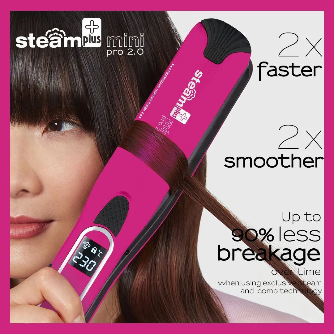 Mini steam splint spray hair straightener in champagne, purple, or rose red colour.